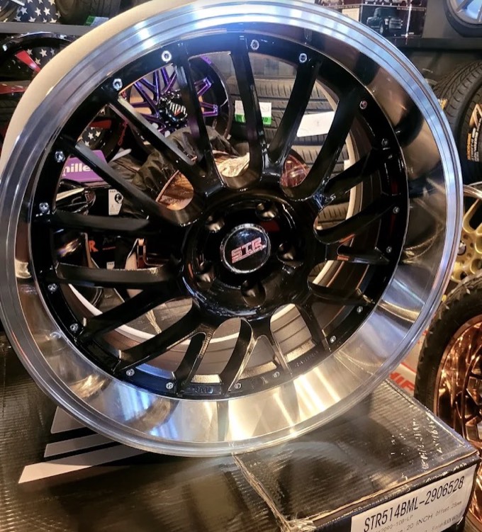 Custom black machined-lip rim in stock at Smart Tire El Paso