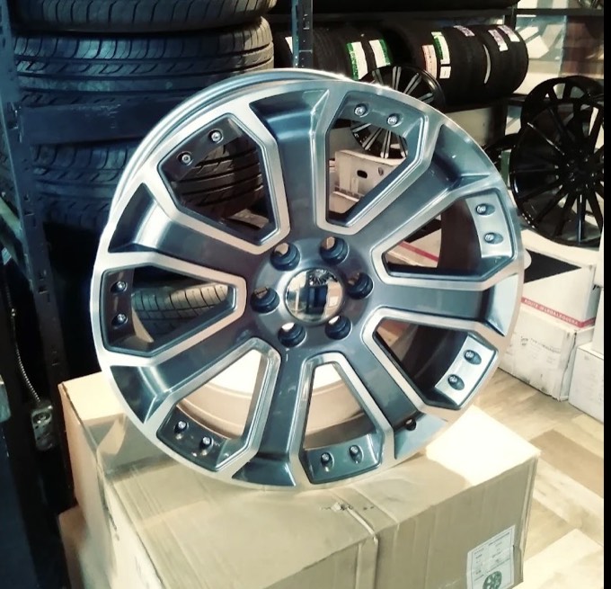 Chrome and gunmetal truck wheel in stock at Smart Tire El Paso